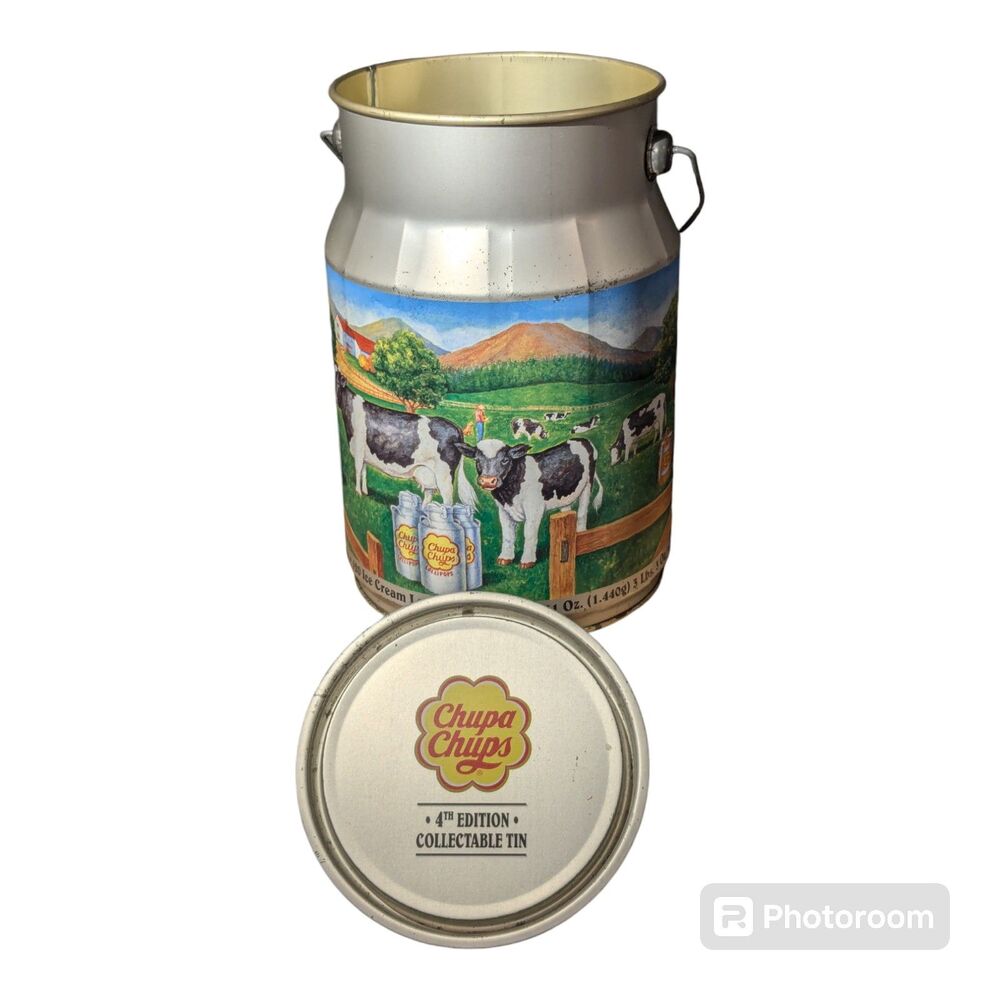 CHUPA CHUPS Collectible Milk Can Tin 4th Edition Ice Cream Lollipops  9.75" VTG